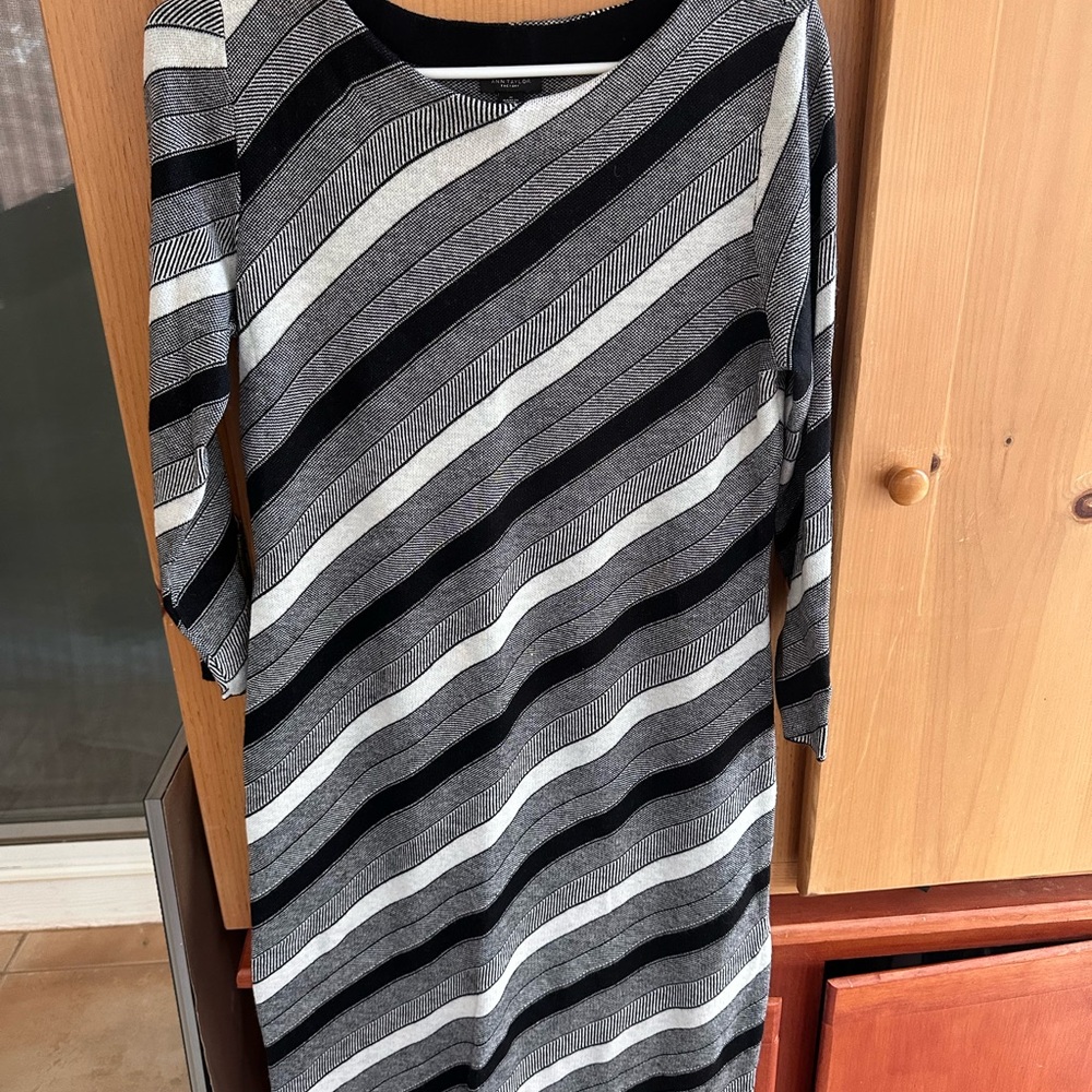 Ann Taylor Black and Gray Striped Knit Dress